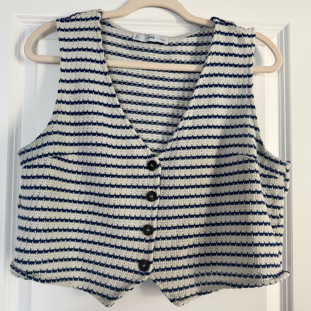 Striped Navy Knit Button-Up Vest